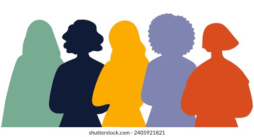 Silhouettes of women of different nationalities. International Women's Day. Colored silhouettes vector