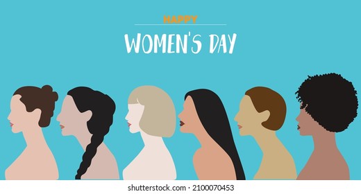 silhouettes of women of different races on a blue background