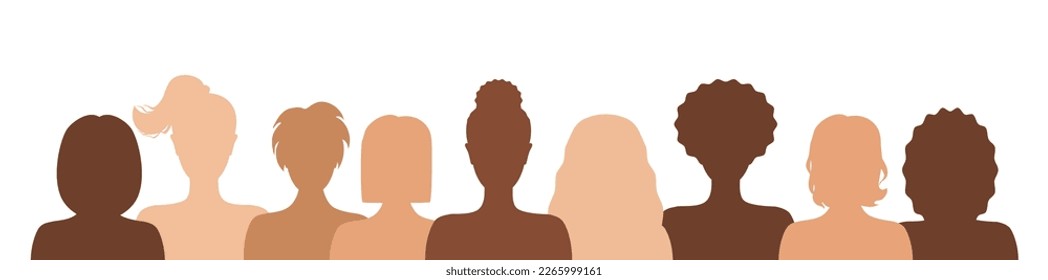 Silhouettes of women with different skin colors. Vector illustration for international women's day, equality and independence.