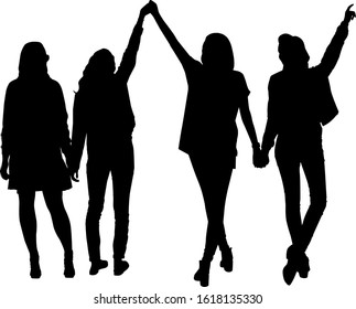 Silhouettes Women Girls Hold Hands Female Stock Vector (Royalty Free ...