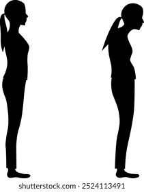 Silhouettes of women with good posture and women with bad posture