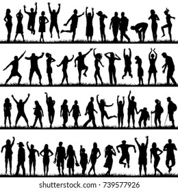 Silhouettes of women and men set outdoor