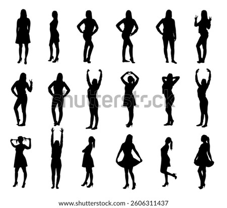 Silhouettes of Women Posing in Different Styles
This image features black silhouettes of women in various confident and stylish poses, expressing elegance, fashion, and movement.