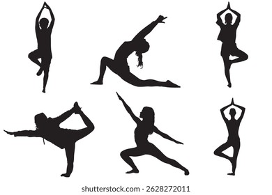 Silhouettes of Women Practicing Various Yoga Poses