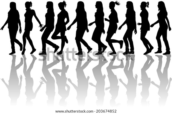 Silhouettes Women Reaching Stock Vector (Royalty Free) 203674852