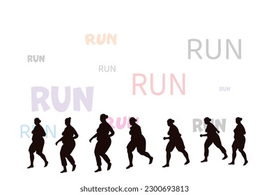 The silhouettes of women running in the background with the word 'Run'