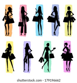 Silhouettes of Women Shopping - vector eps10 