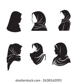 Silhouettes of Women Wearing Hijabs, Elegant Muslim Woman Silhouette in Profile with Hijab Vector