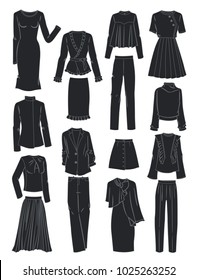 Silhouettes of women`s spring clothes for work and everyday life
