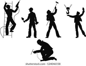 Silhouettes worker to building profession on transparent background 