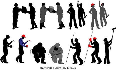 Silhouettes worker to building profession on transparent background