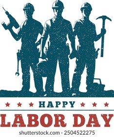 Silhouettes of Workers Celebrating Happy Labor Day in the USA, Vector illustration