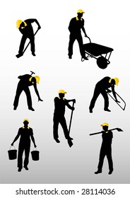 Silhouettes of workers with yellow details