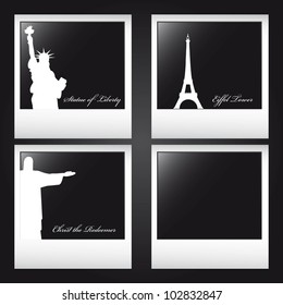 silhouettes world monuments over photo frame. vector illustration svg