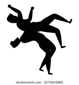 Silhouettes of Wrestlers in Action during a Match