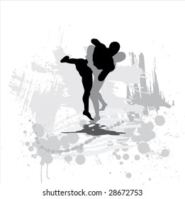 Silhouettes of wrestlers on abstract background.