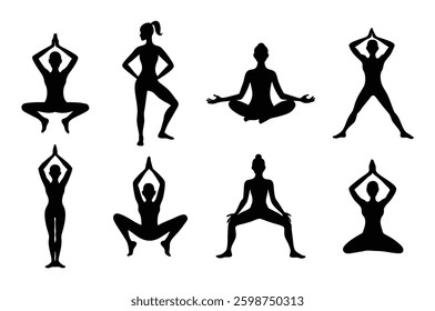 silhouettes of yoga poses vector illustration