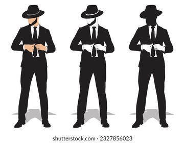 silhouettes young businessman unbuttoning his shirt vector