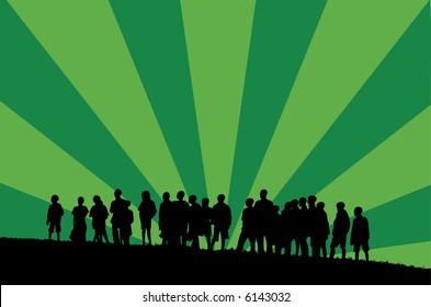 silhouettes of young children with retro background