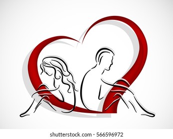 Silhouettes of young couple and broken heart