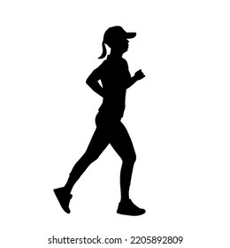 Silhouettes of Young female runner, vector