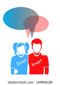 silhouettes of young people with a bubble for the text