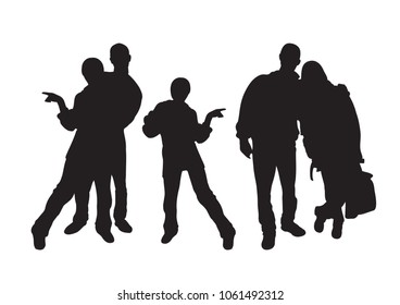 silhouettes of young people. Guy with a and another nice girl.