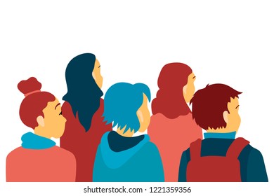 Silhouettes Young People Look Forward Go Stock Vector (Royalty Free ...