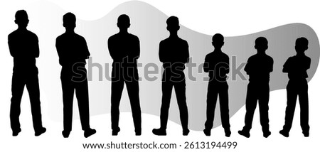 Silhouettes of young people turned back with soft gradient background