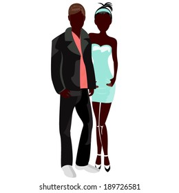 Silhouettes of a young romantic couple