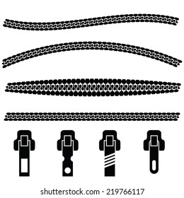 silhouettes of zipper on a white background