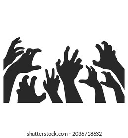 Silhouettes of zombie hands, collection for Halloween themes and greetings, vector illustration