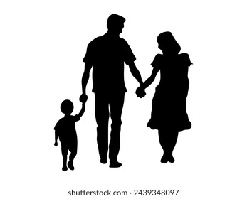 Silhouette,shadow,black and white logo, family with a child on a walk