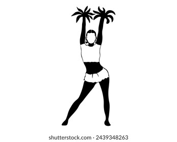 Silhouette,shadow,black and white logo, Girl with pompoms cheerleader