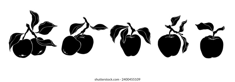 Silhouette,sello de fruta de manzana.Gráficos vectoriales.	