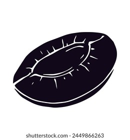 Silhouette,stamp of apricot fruit slice.Vector graphics.