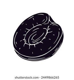 Silhouette,stamp of apricot fruit slice.Vector graphics.