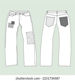 Silhouette-straight leg jeans with patchwork.