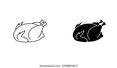 Silhouette-style vector illustration of a roasted turkey, perfect for holiday food designs, restaurant menus, or Thanksgiving and themed culinary projects in print and digital media