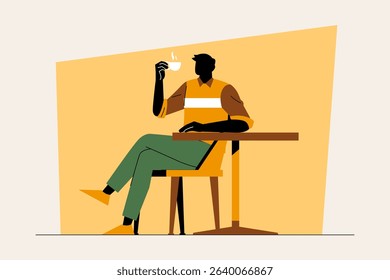 Silhouette-style vector of a man enjoying coffee alone at a modern coffee shop