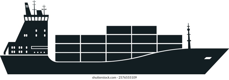 Silhouetting a large container ship transporting goods across the water, illustrating the concepts of global trade, logistics, and maritime transport in a striking way