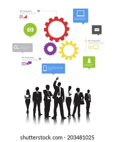Silhouetts of Business People and Gears