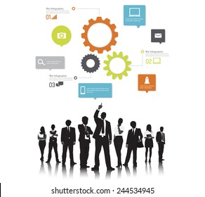 Silhouetts of Business People and Gears