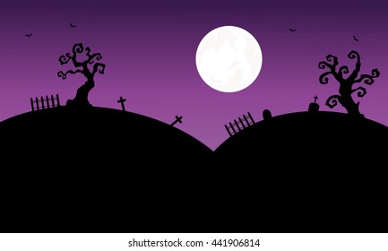 Silhouettte of tomb Halloween and full moon backgrounds