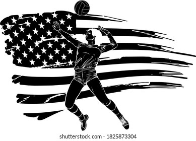 Silhoutee of a female volleyball player returning a ball with a dig. vector