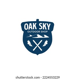 Silhoutte Of Acorn oak Leaf with Hill Snow Sky Logo Design Inspiration