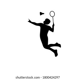 
Silhoutte badminton players do a jumping smash