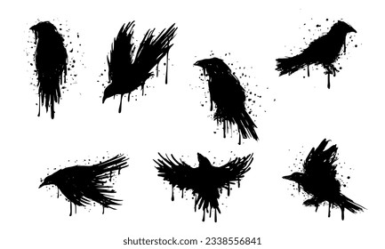 Silhoutte de raven. Ilustración vectorial del conjunto de colecciones de cuerdas negras