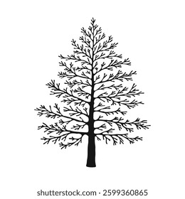 A silhoutte sharp tree illustration art design with a white backraund