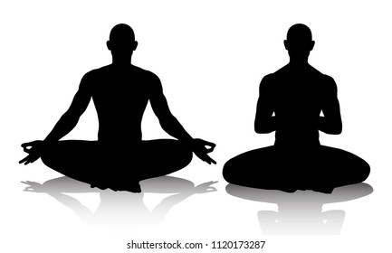 Silhouttes of men practicing yoga in the lotus position